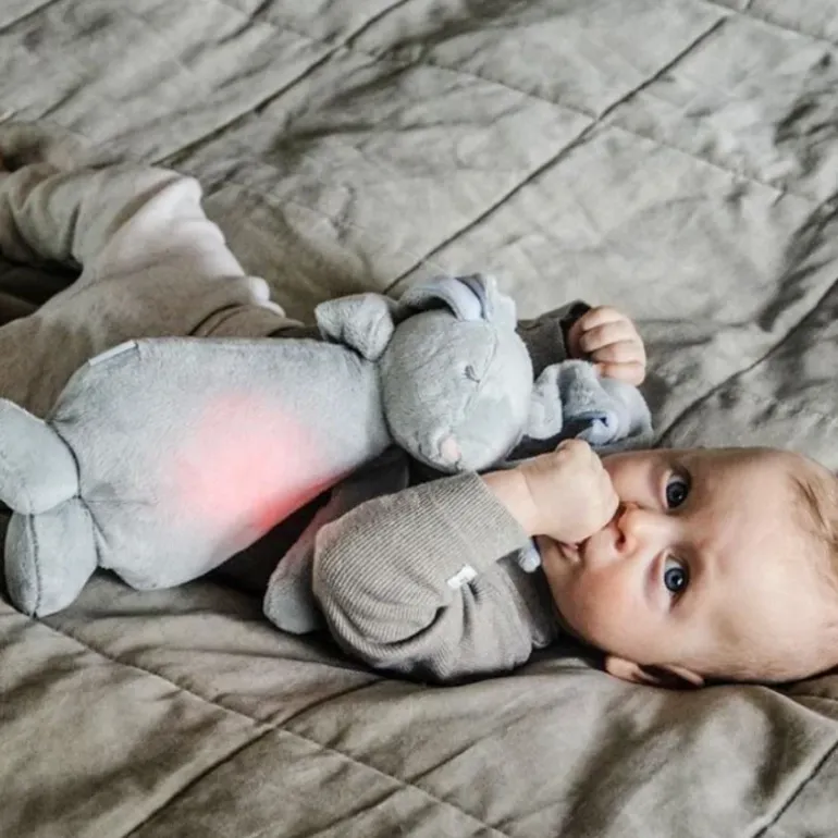 Peluche veilleuse Lapin magique Moonie gris/bleu avec son & lumière